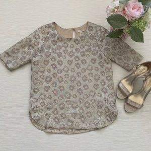 J Crew • Gold metallic and silk blouse